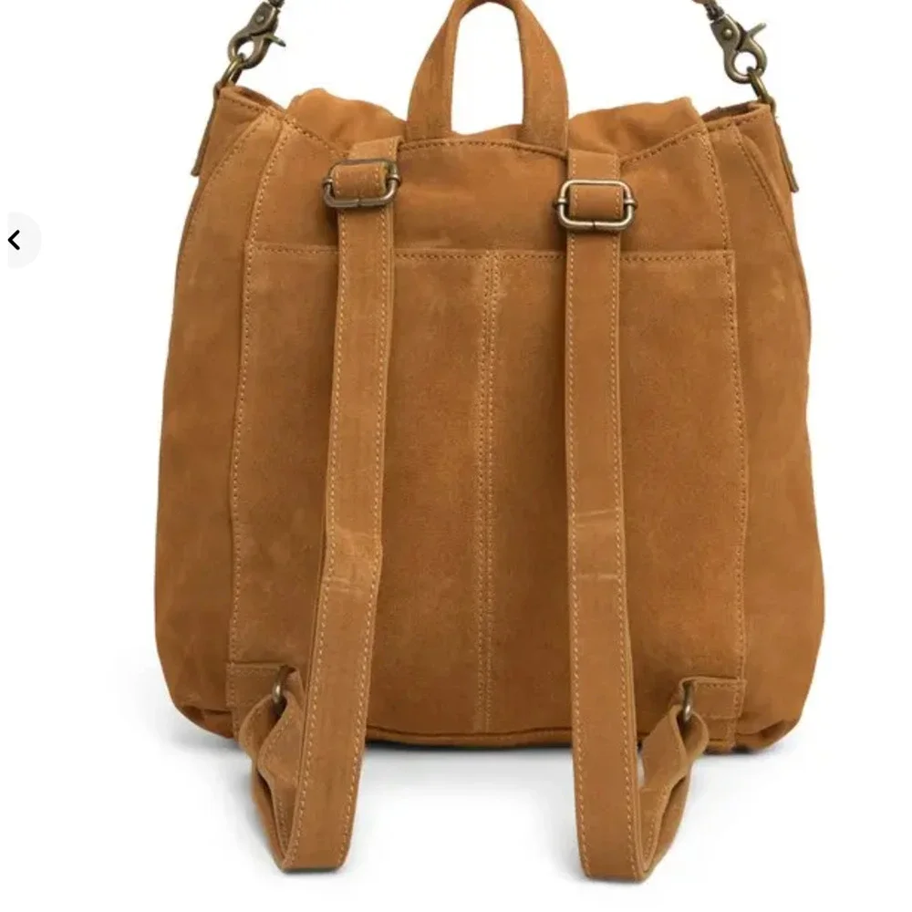 FREE PEOPLE BROWN CAMILLA CONVERTIBLE SUEDE LEATHER SHOULDER BAG BACKPACK